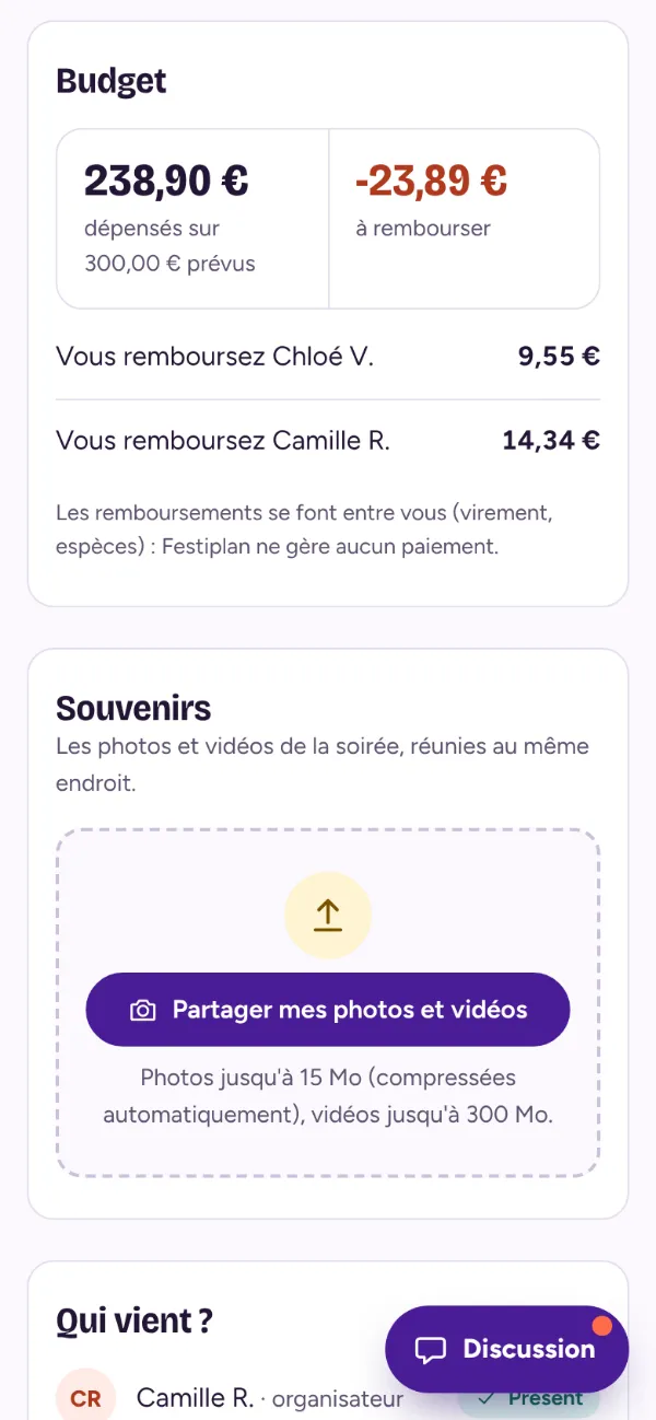 Budget vu par une invitée : dépenses de la soirée et remboursements qu’elle doit faire
